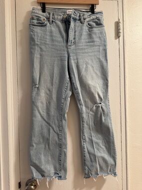 pistola Light Blue Cropped Straight-Leg Ankle Jeans with Knee Distress